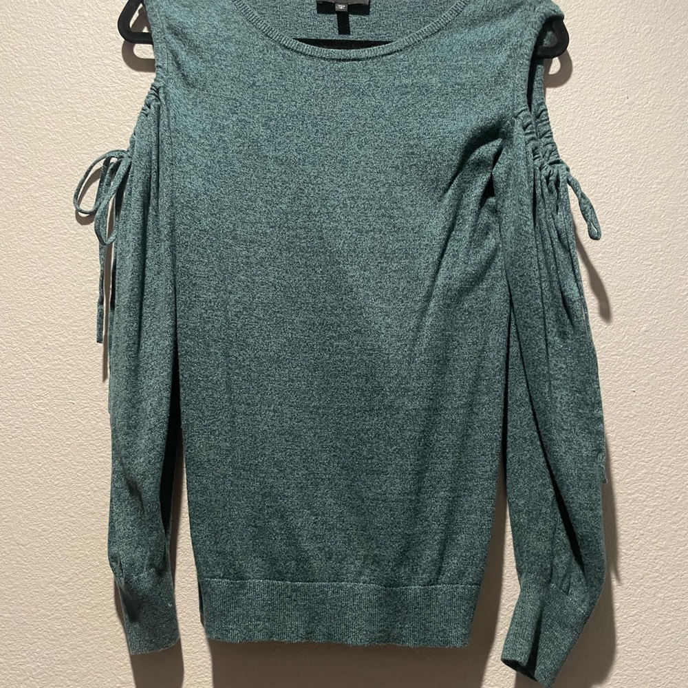 Women's Green Sweater with Cold Shoulder Design